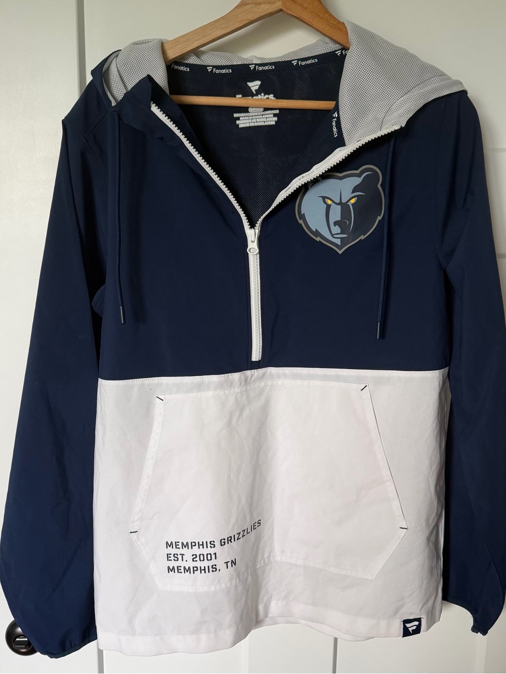 Fanatics Memphis Grizzlies Pullover Windbreaker Hoodie Mens Small NWOT Navy